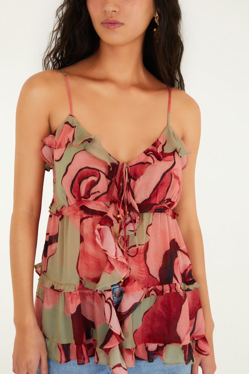 Blusa Estampada Rosas Pintadas