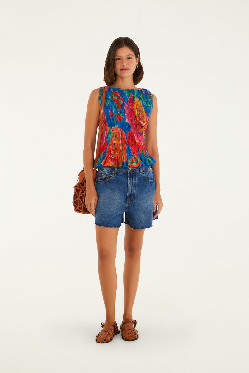 Blusa Lastex Estampada Rosas Pintadas