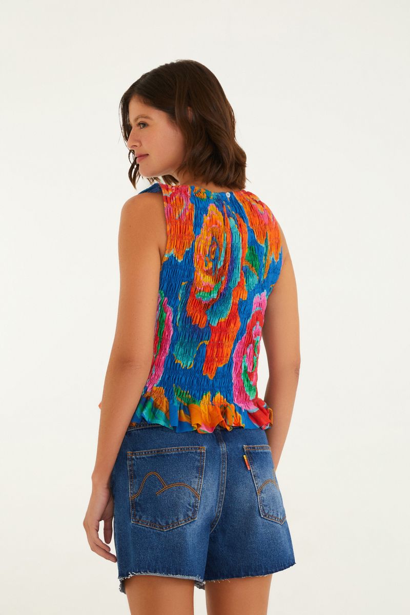 Blusa Lastex Estampada Rosas Pintadas