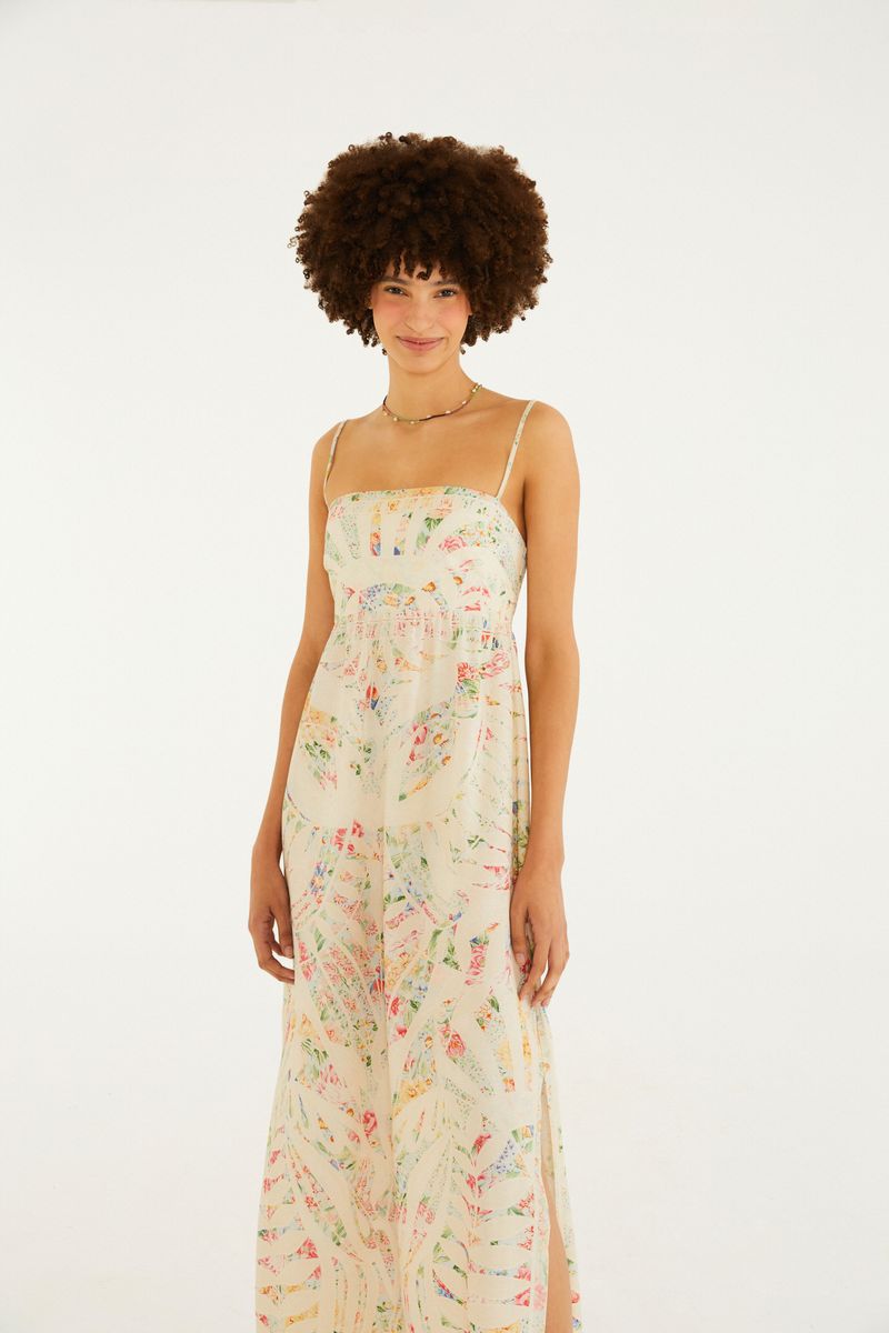 Vestido Longo Estampado Rendeira