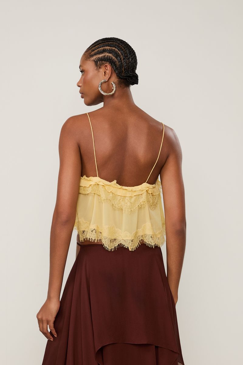 Top De Georgette Leve Babados Com Renda