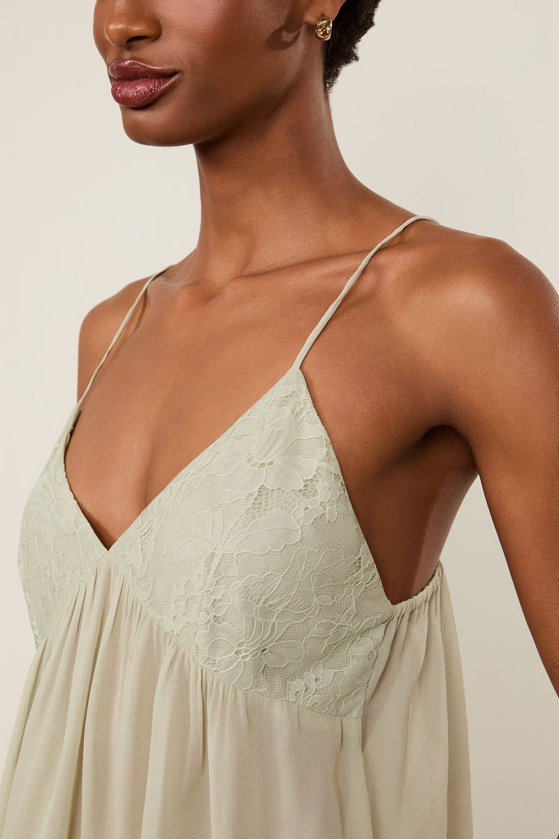 Regata De Georgette Leve Detalhes De Renda Verde