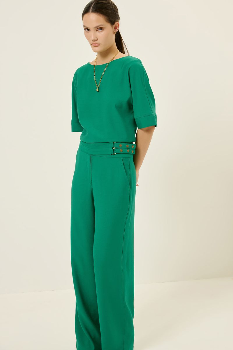 Calça detalhe argola cós verde classico