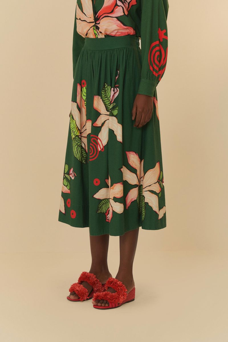Saia Midi Linho Estampada Pólen