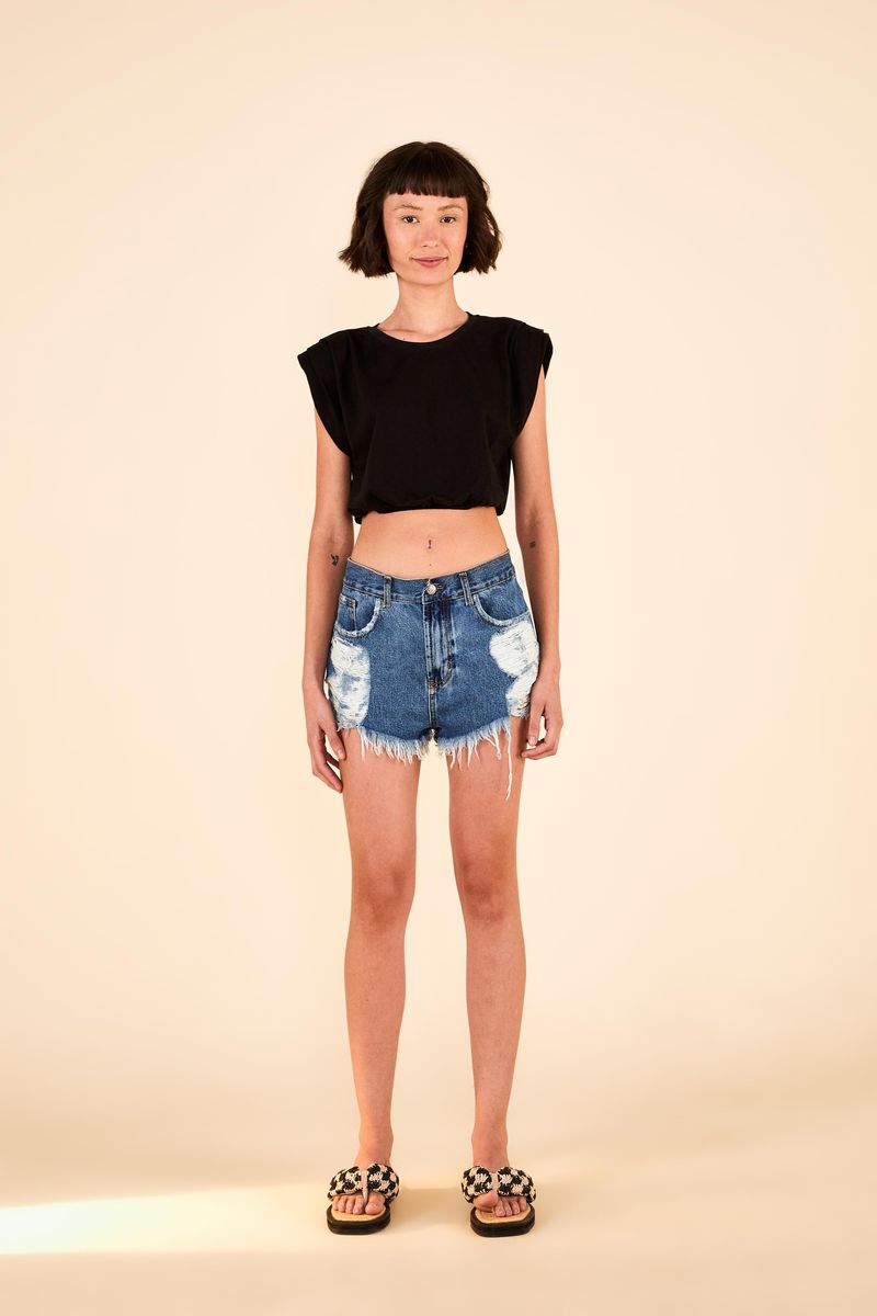 Short Jeans Baixo Pockets