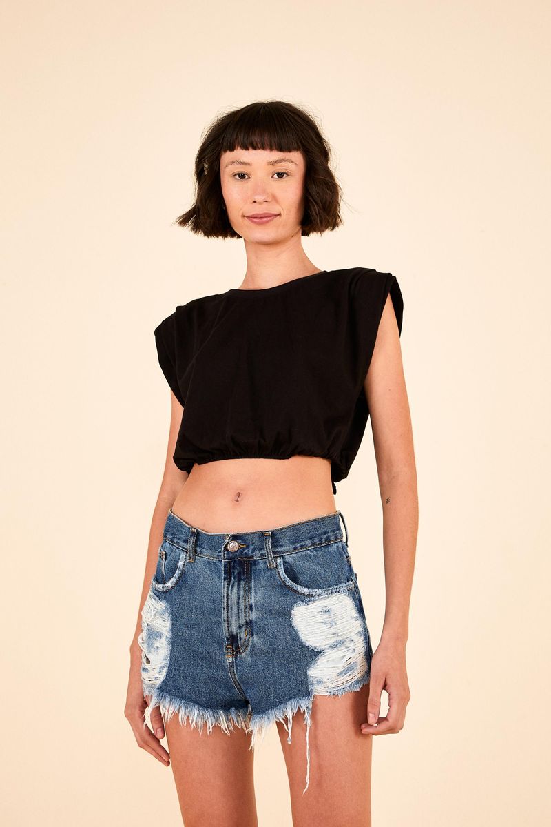Short Jeans Baixo Pockets