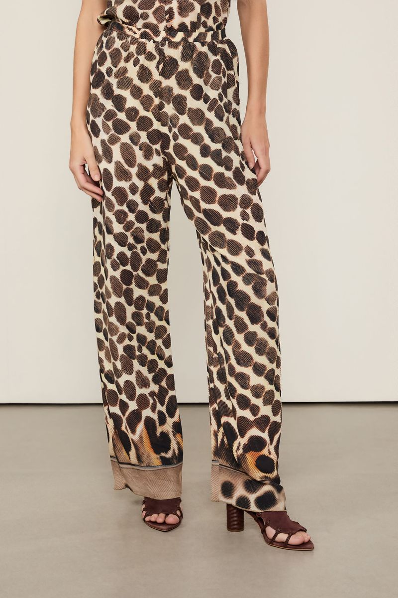 Calça De Georgette Pesado Reta Estampada