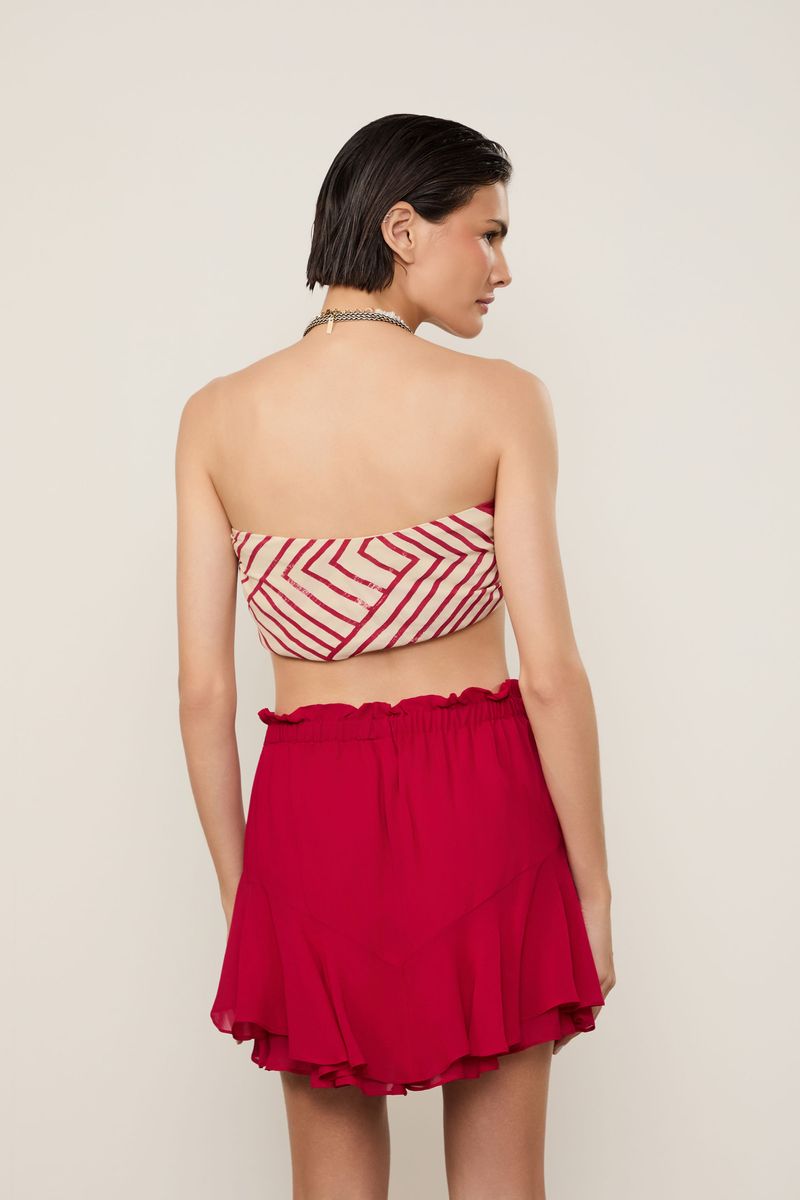Short Saia De Georgette Vermelho Calda Com Volume