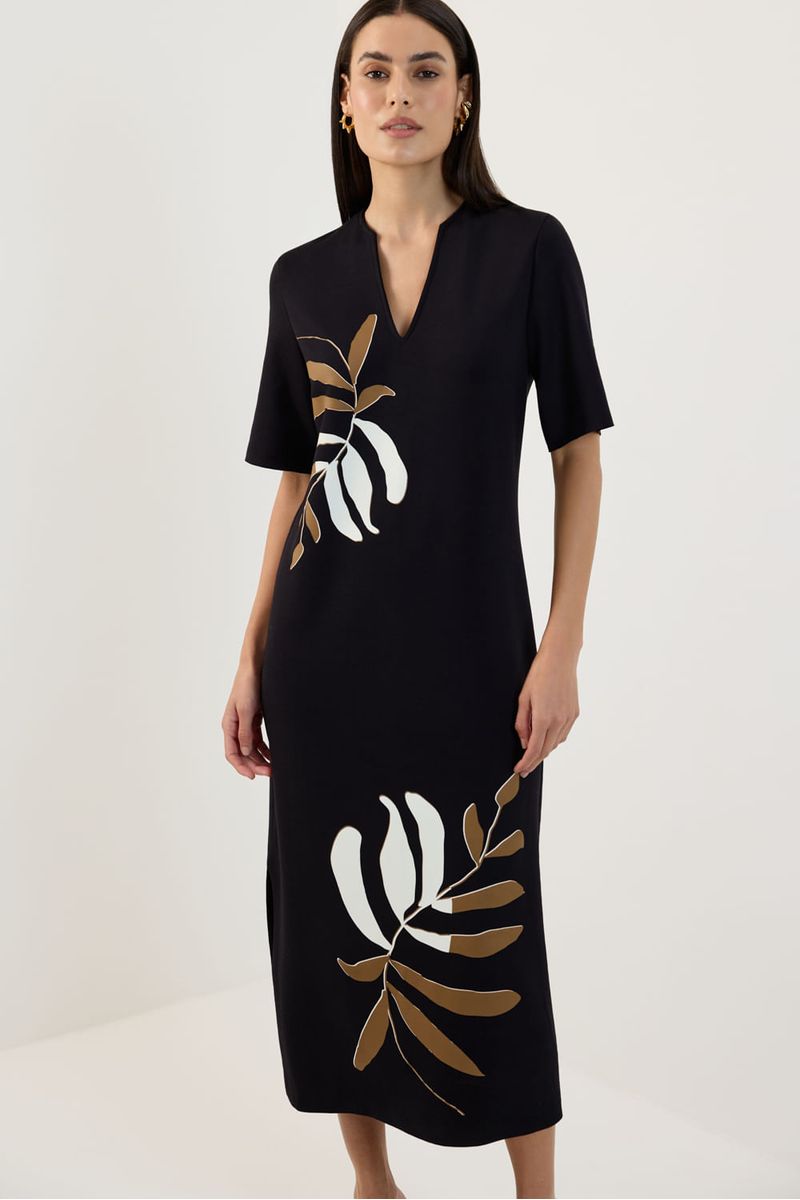 Vestido mc silk folhas bicolor preto