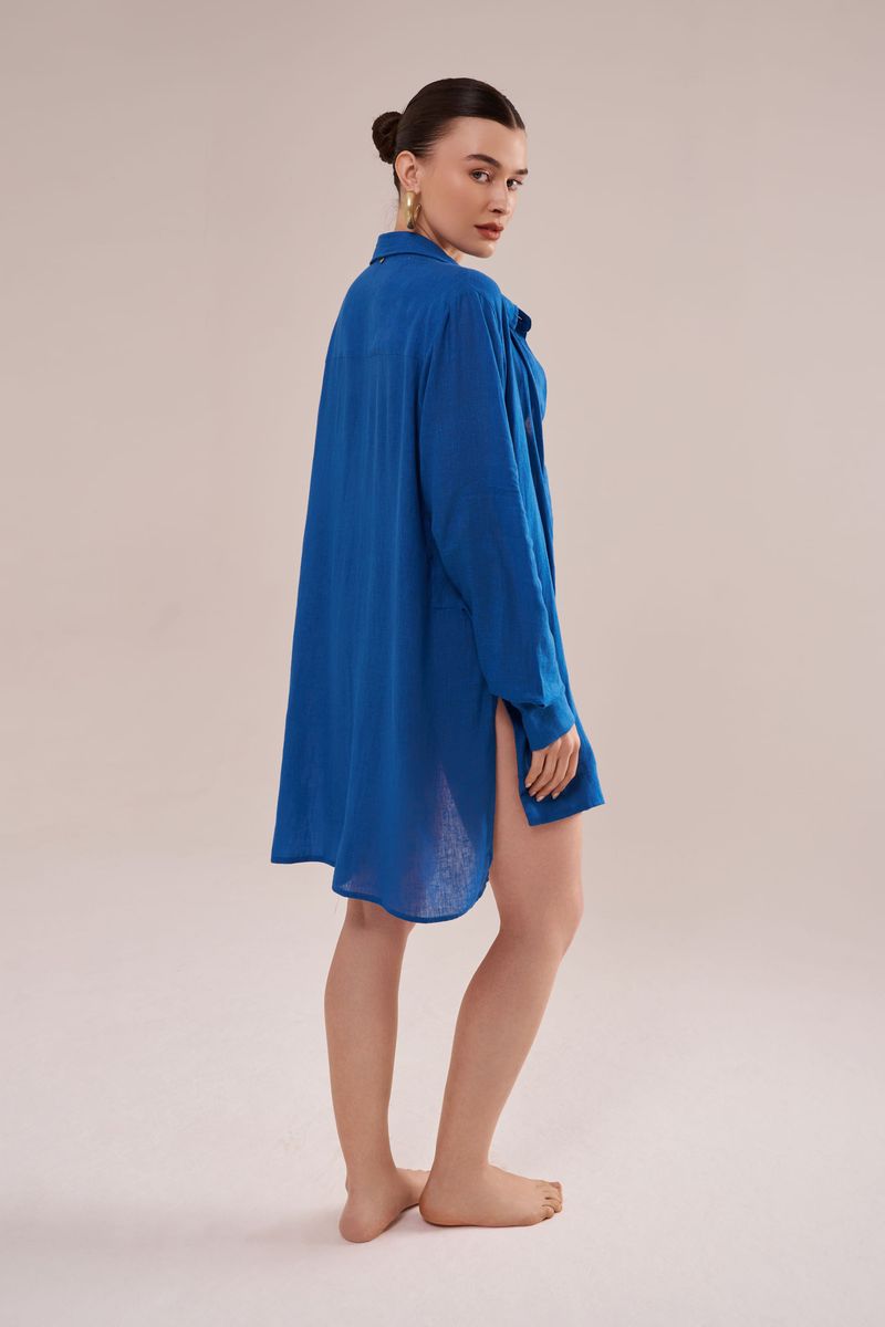 Camisão Em Viscose Com Linho Orla Azul