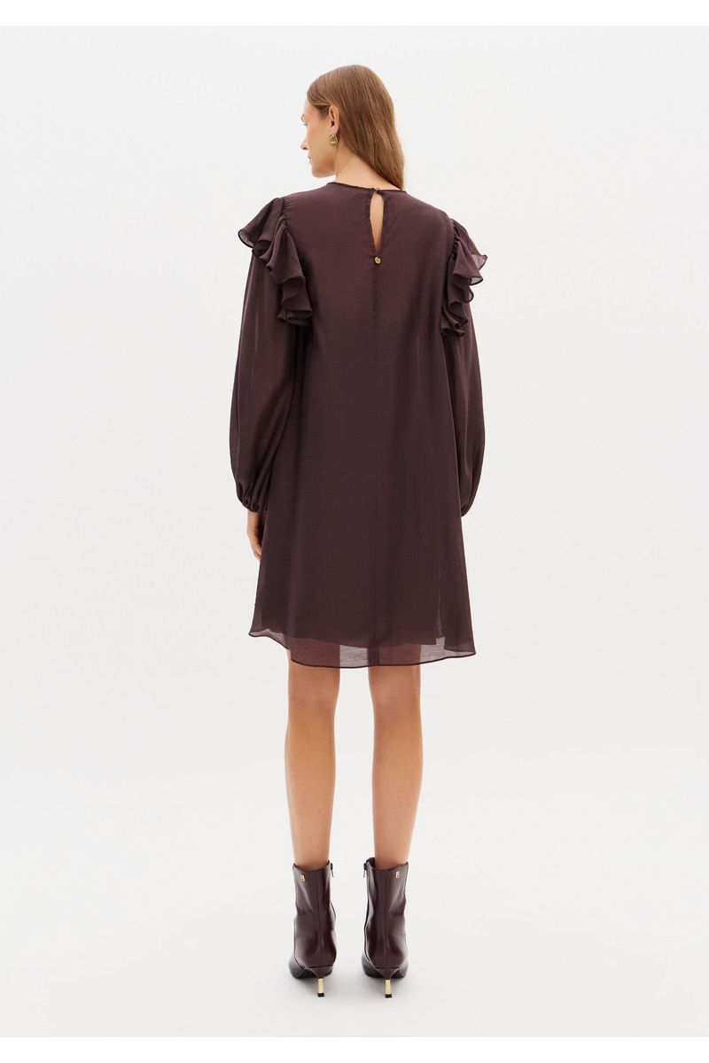 Vestido Curto Manga Longa Com Babados
