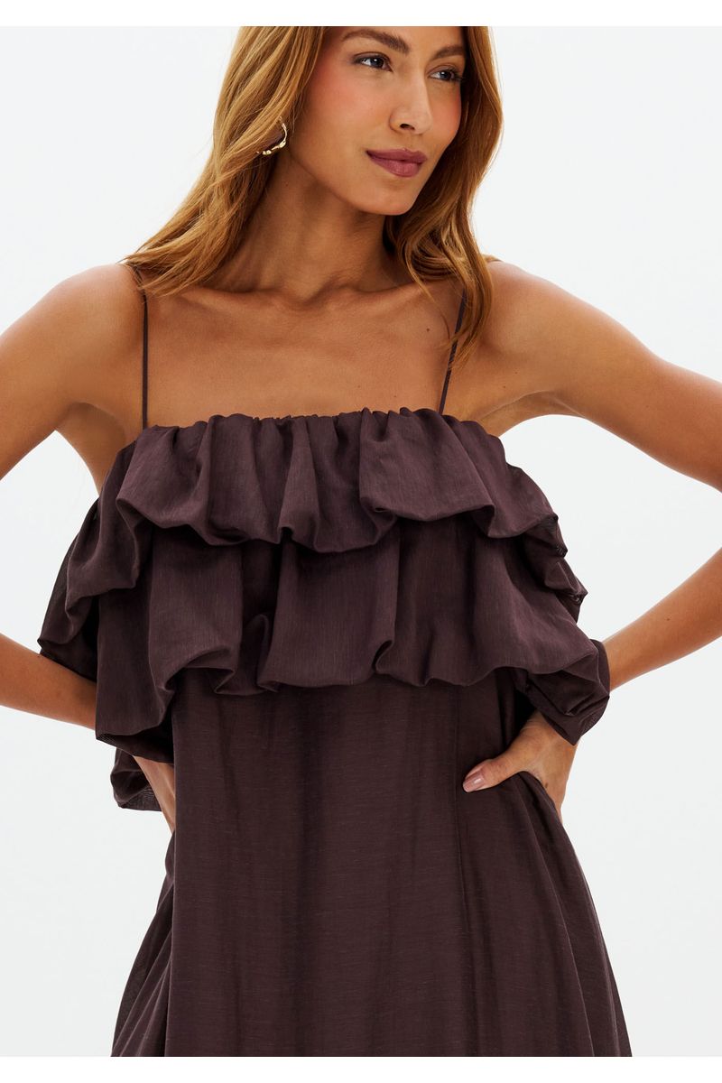 Vestido Longo De Alças Com Babados