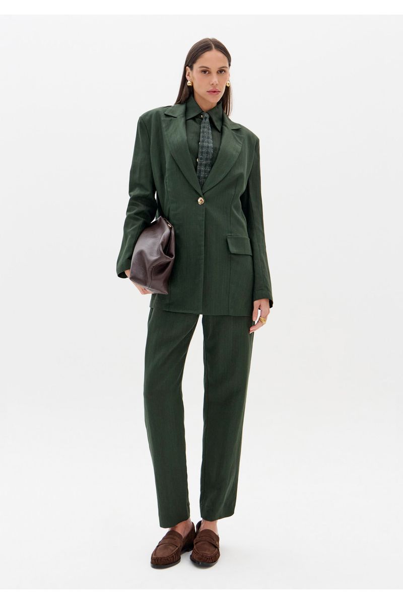 Blazer Regular Alongado Com Linho