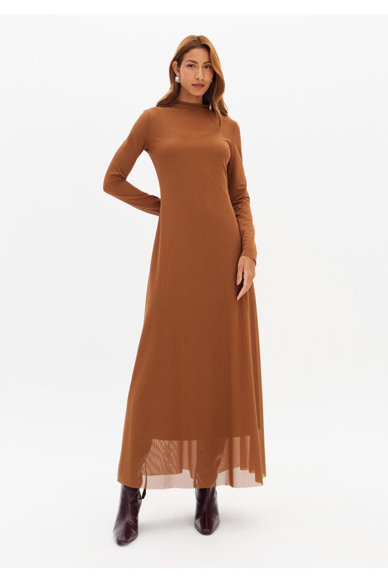 Vestido Longo Manga Longa De Tule