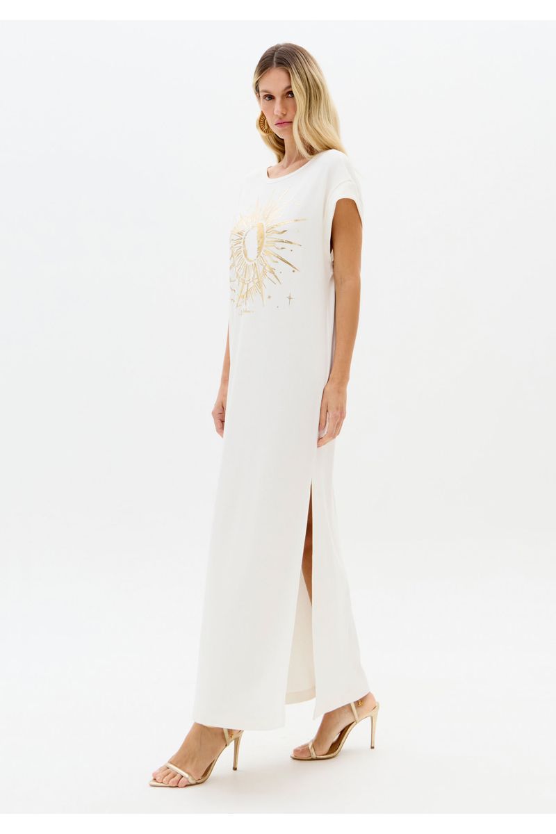 Vestido Canelado Super Midi Com Estampa