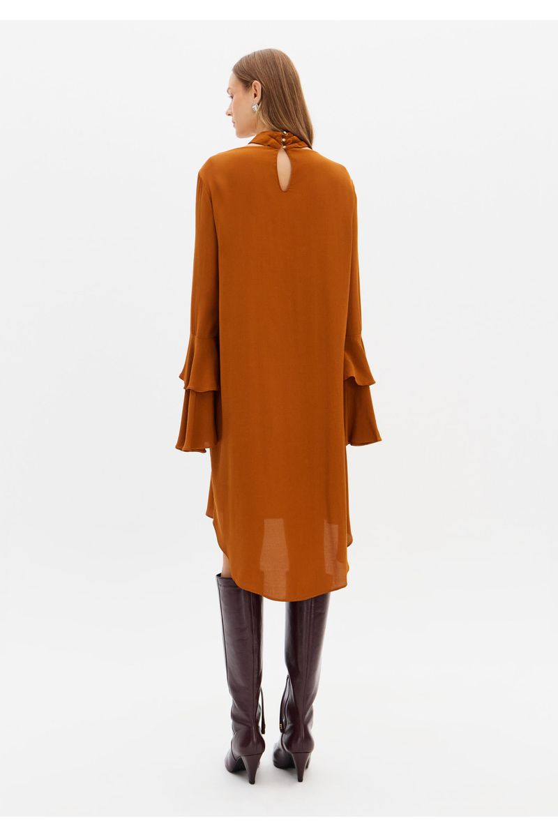 Vestido Manga Longa De Crepe De Viscose