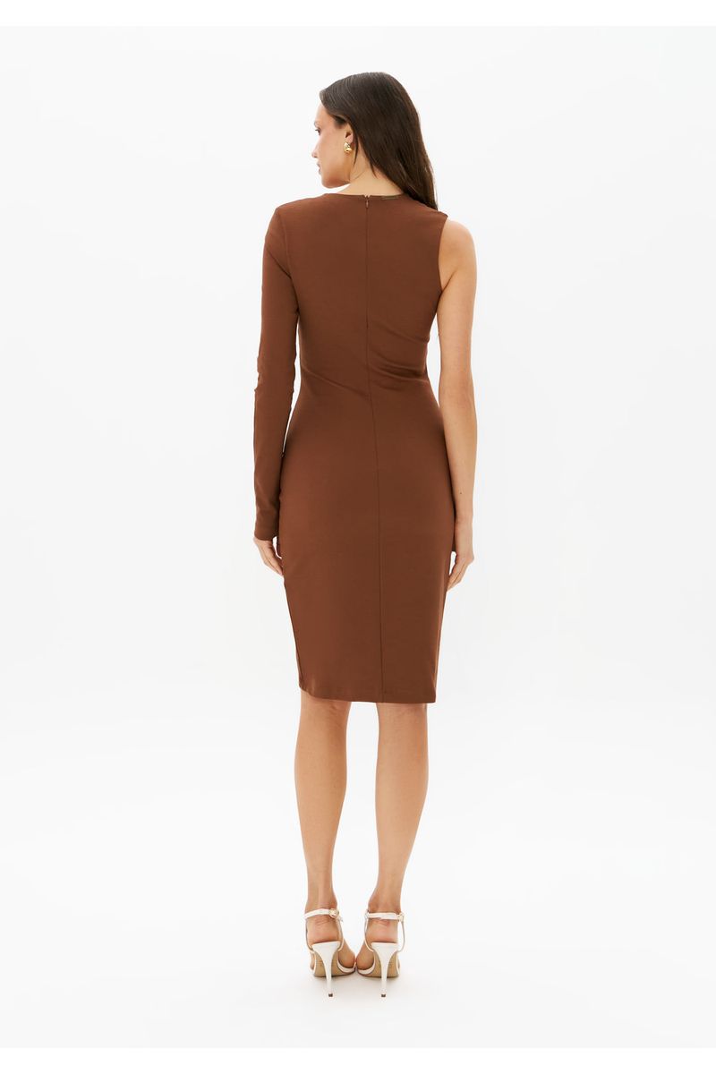 Vestido Midi Ombro Único com Metal