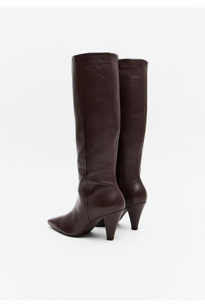 Bota Couro De Cano Longo Salto Cone