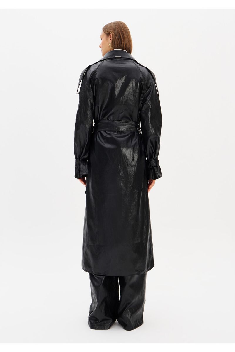 Trench Coat Alongado Em Pu