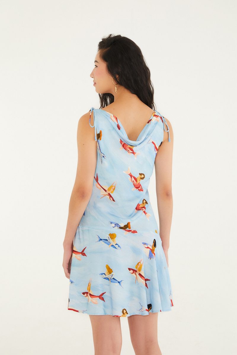 Vestido Curto Estampado Peixes Voadores
