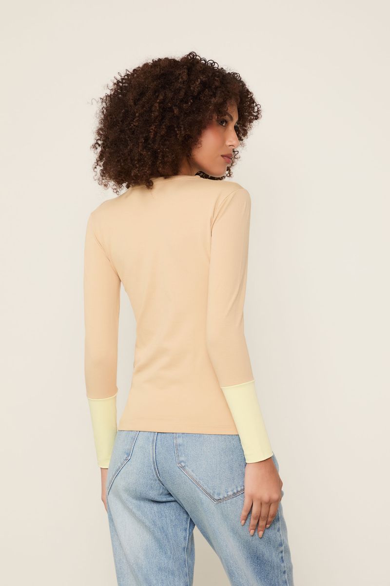 Blusa Manga Comprida Bicolor Bege