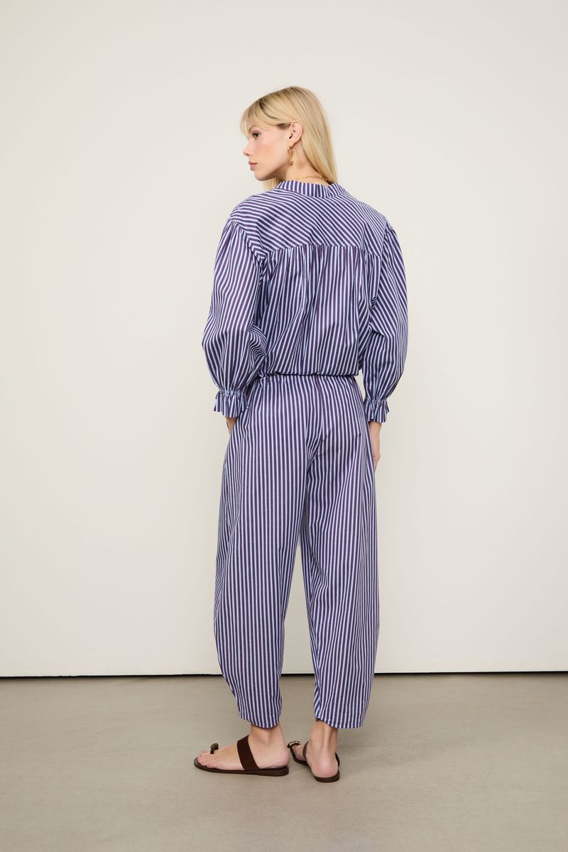 Calça De Voil De Algodão Confy Listrada Azul