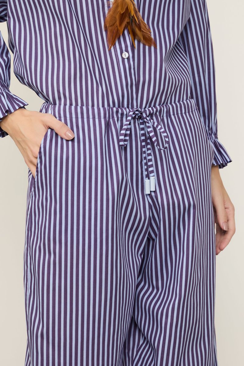 Calça De Voil De Algodão Confy Listrada Azul
