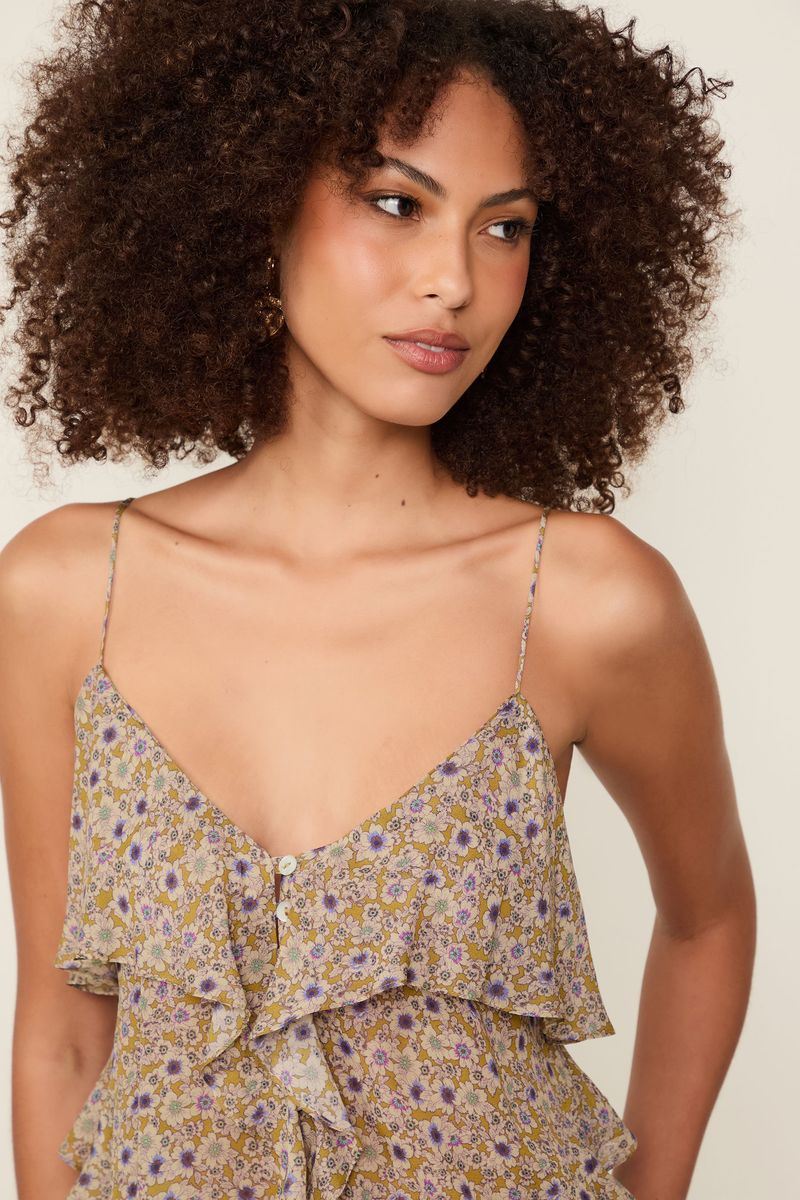 Blusa De Georgette De Alcinha Estampada Babados