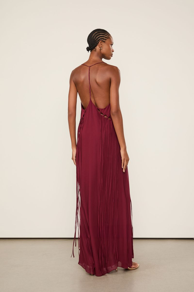 Vestido Alcinha De Georgette Longo Vermelho Wing Detalhes Em Rolotê