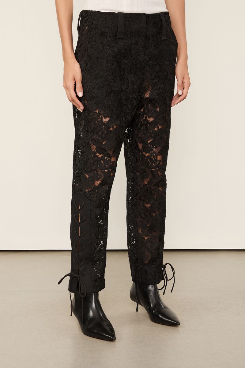 Calça De Renda Detalhe Atado Na Lateral Preta