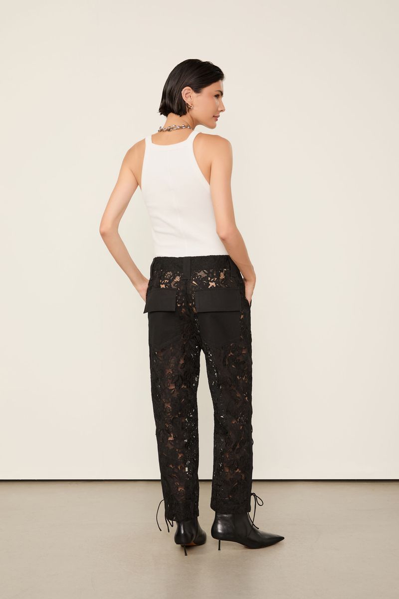Calça De Renda Detalhe Atado Na Lateral Preta