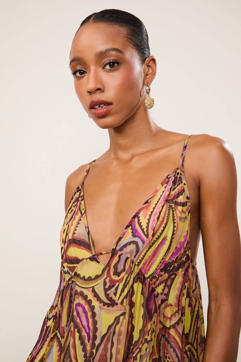 Vestido De Georgette Leve Longo De Alça Estampado