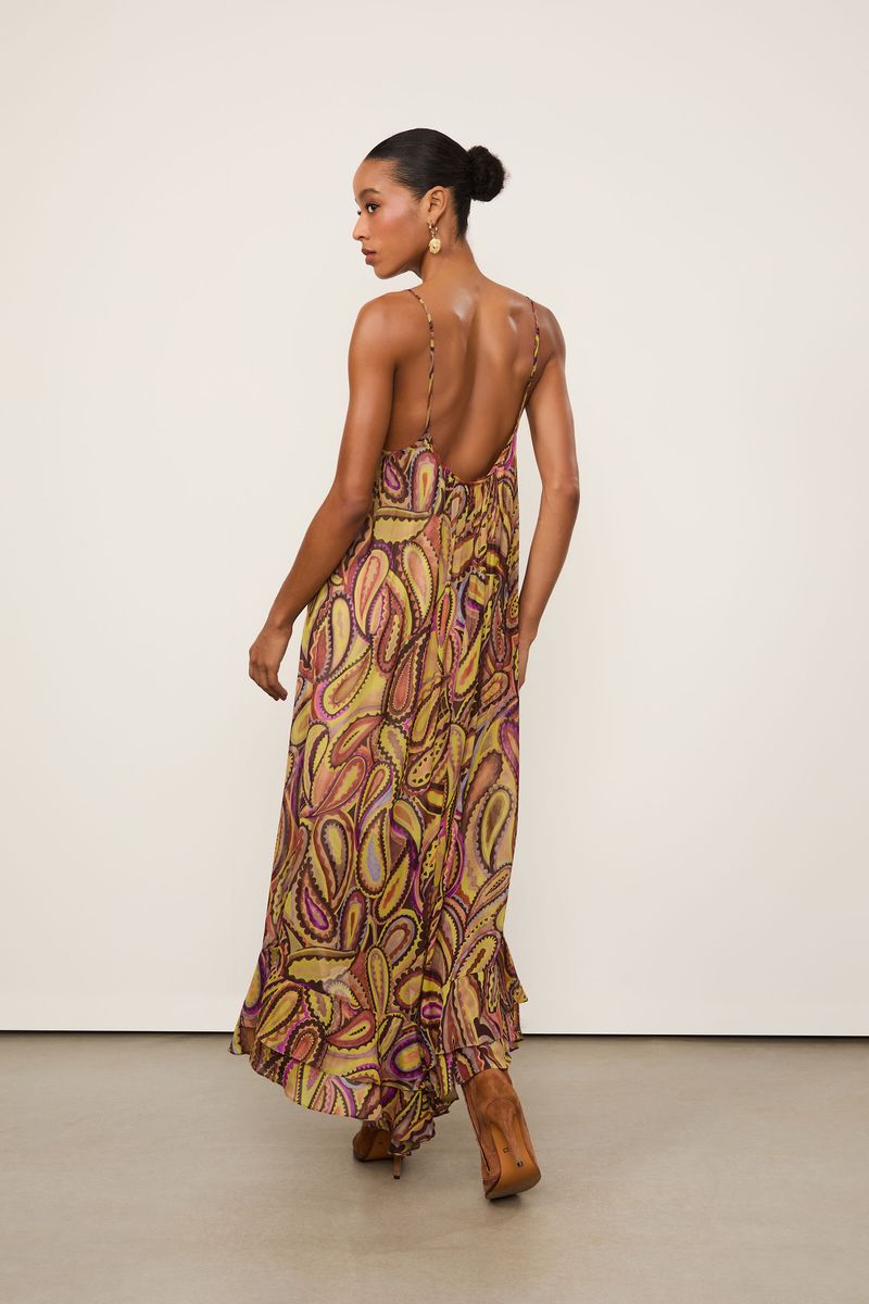 Vestido De Georgette Leve Longo De Alça Estampado