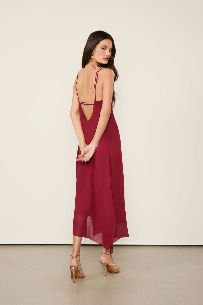 Slip Dress De Georgette Vermelho Wing Alça Com Detalhe