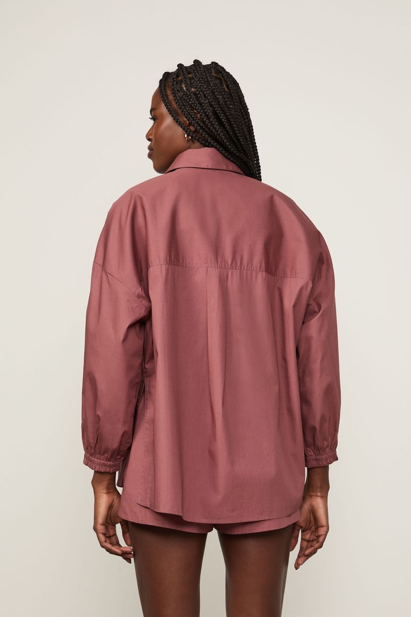 Camisa De Algodão Punho Elástico Marrom Rose
