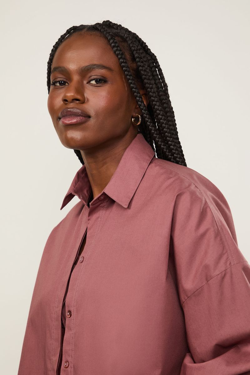 Camisa De Algodão Punho Elástico Marrom Rose
