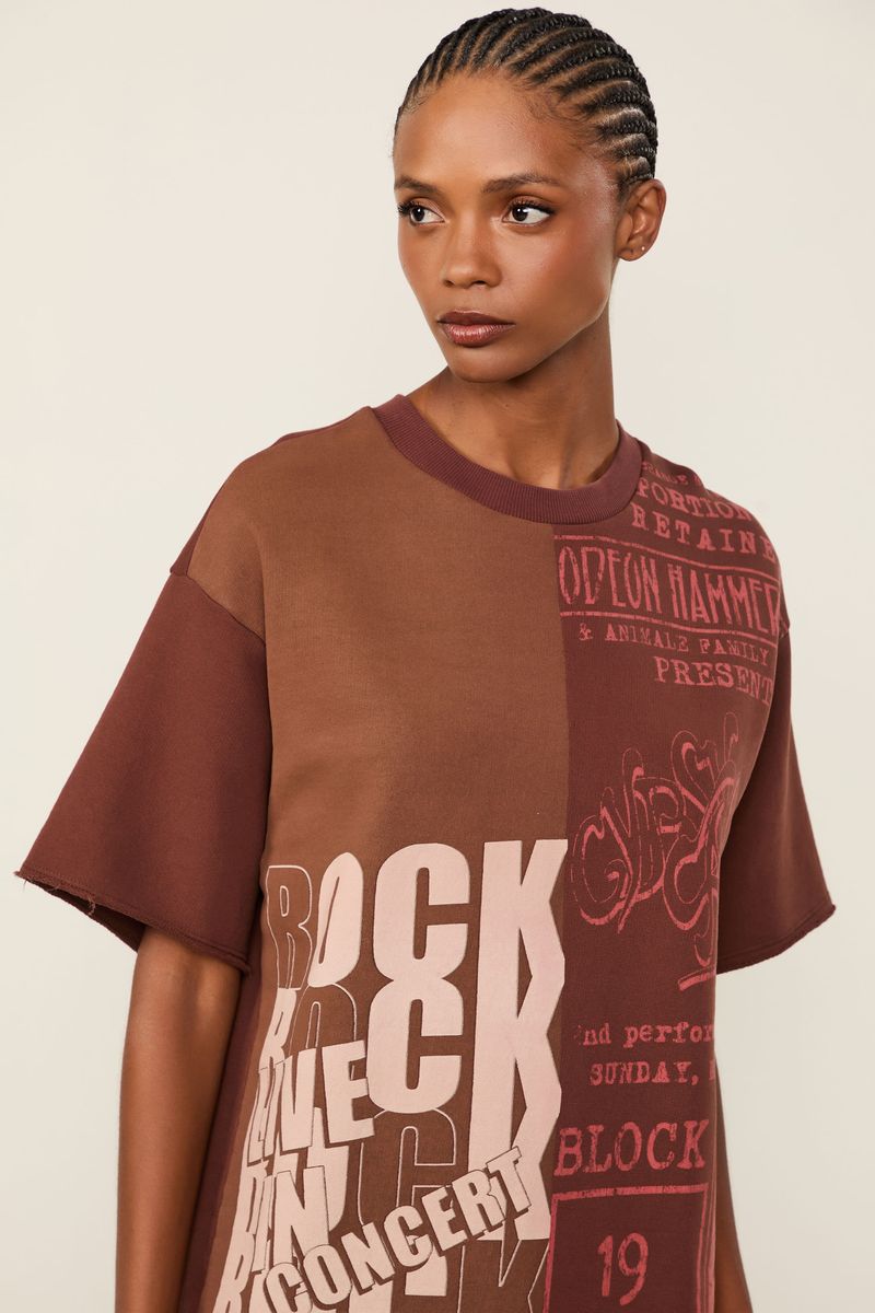 Vestido De Moletom Fun Curto Rock Marrom