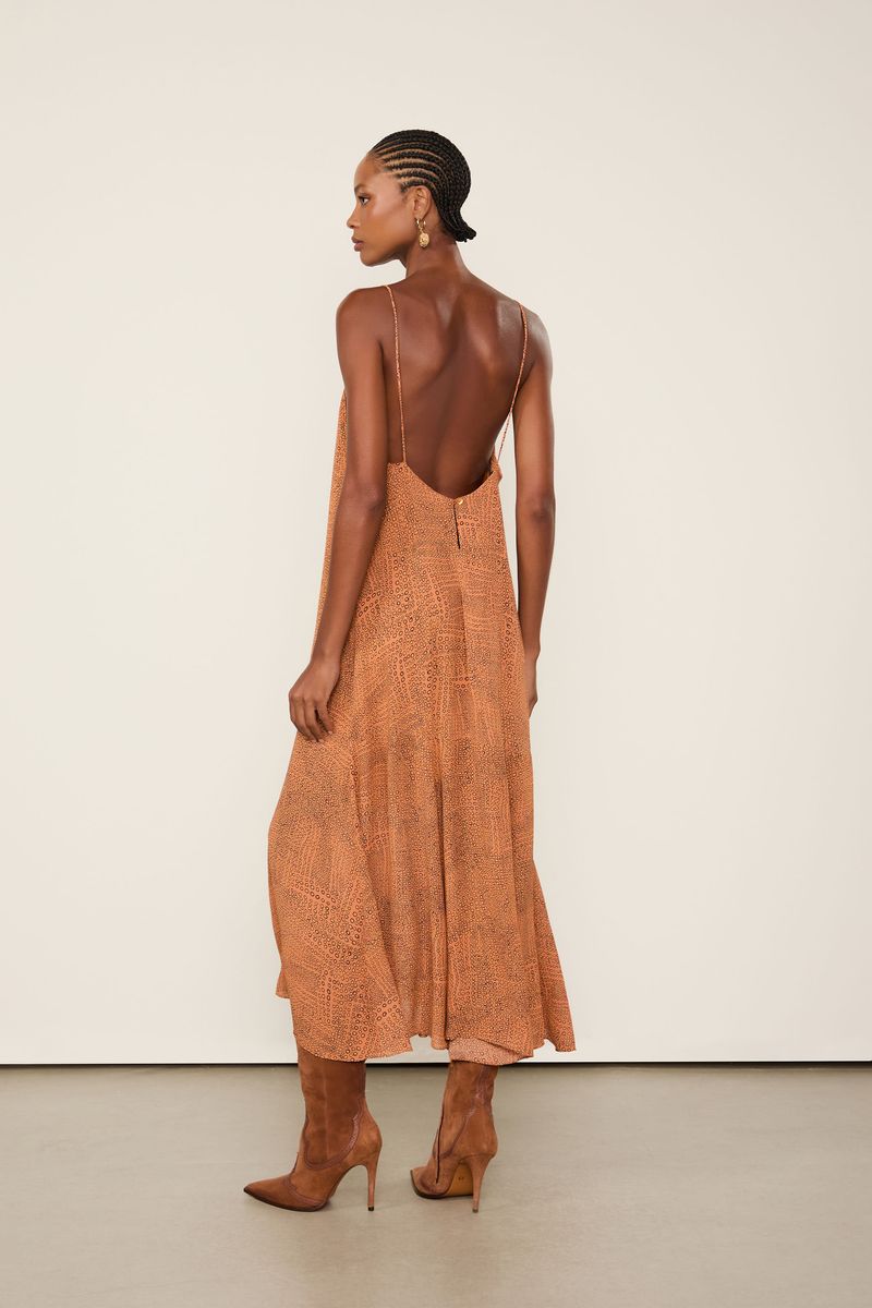 Vestido De Georgette Midi Estampa Alcinha
