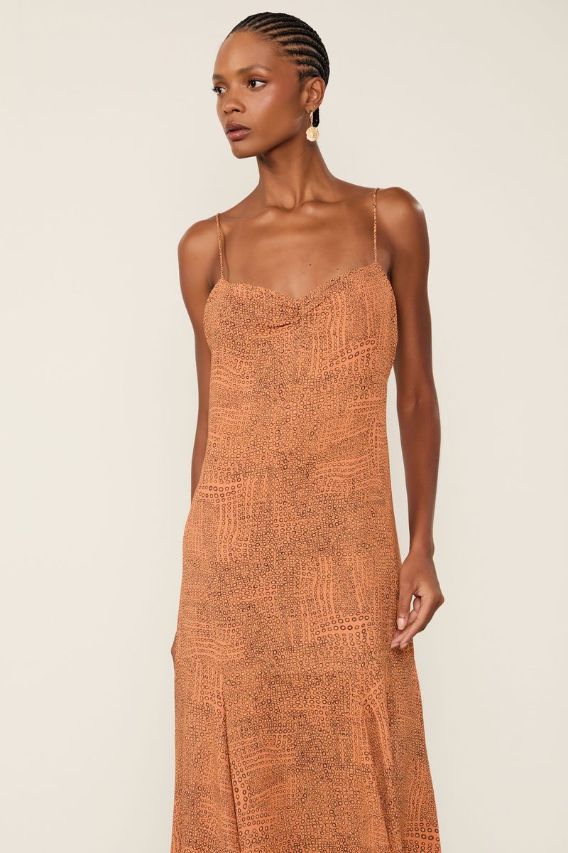 Vestido De Georgette Midi Estampa Alcinha