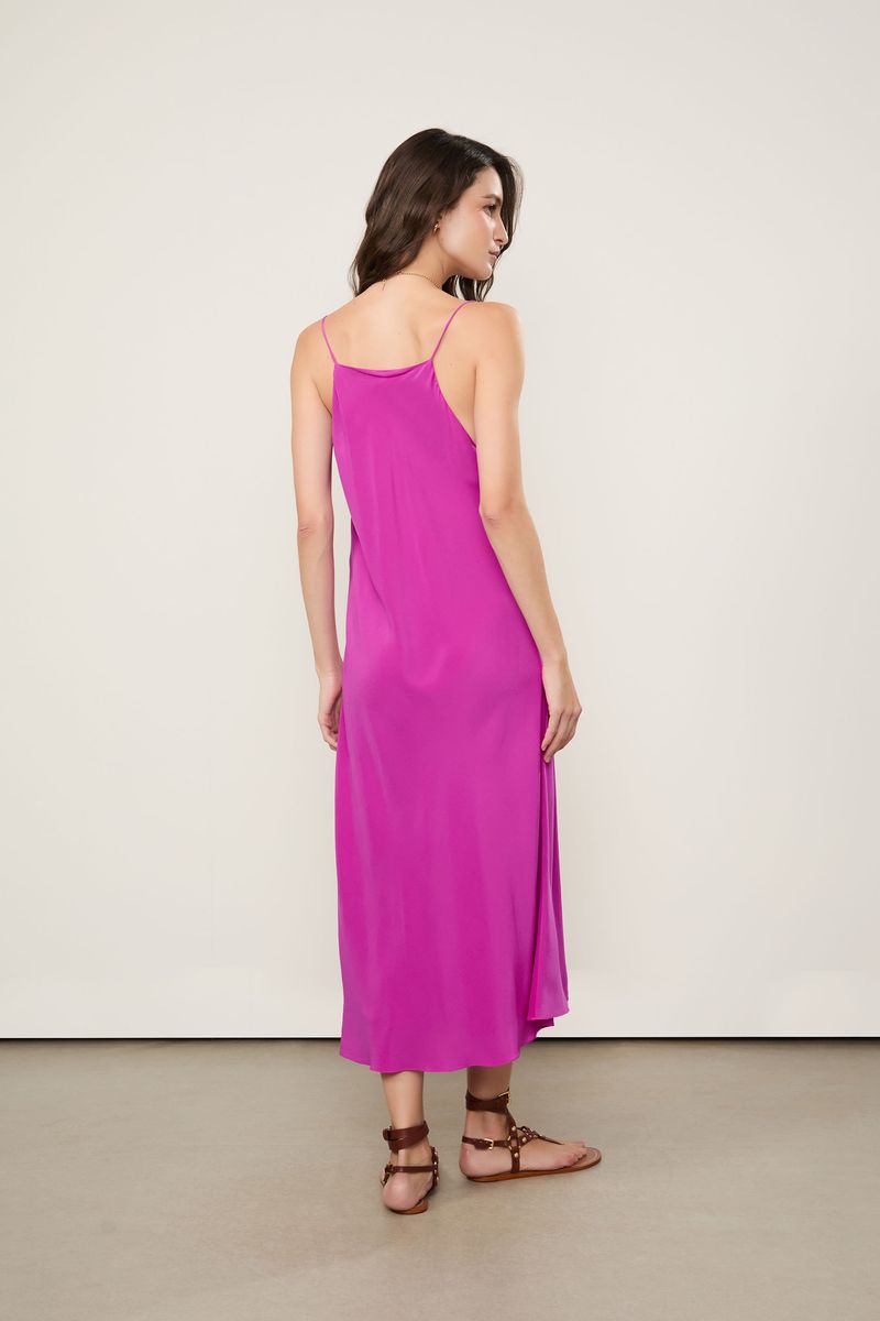 Slip Dress De Seda Rosa Tinta Decote Degagê