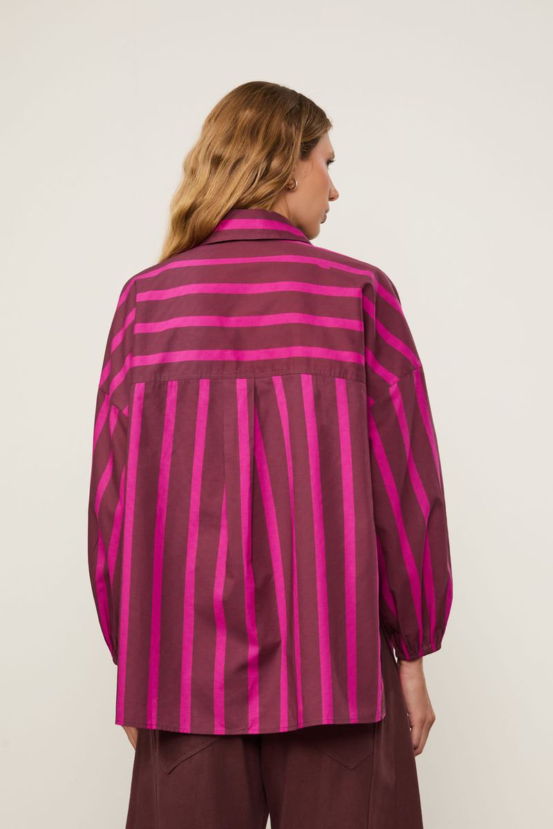 Camisa De Voil De Algodão Listrada Rosa