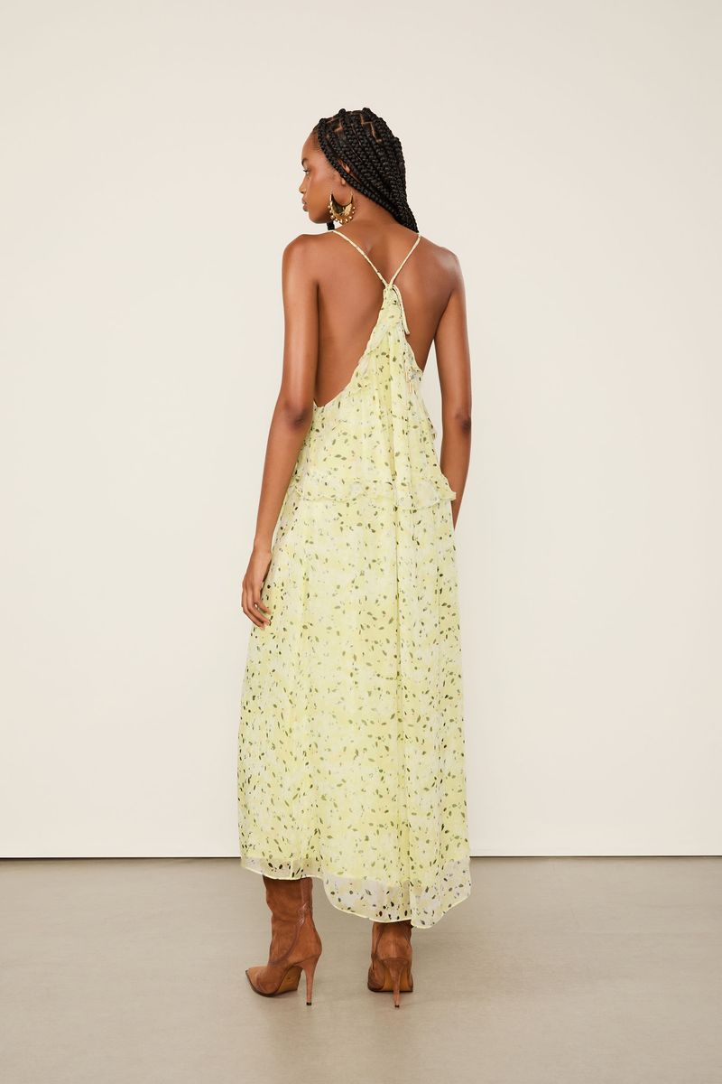 Vestido De Chiffon Longuete Estampado Babados