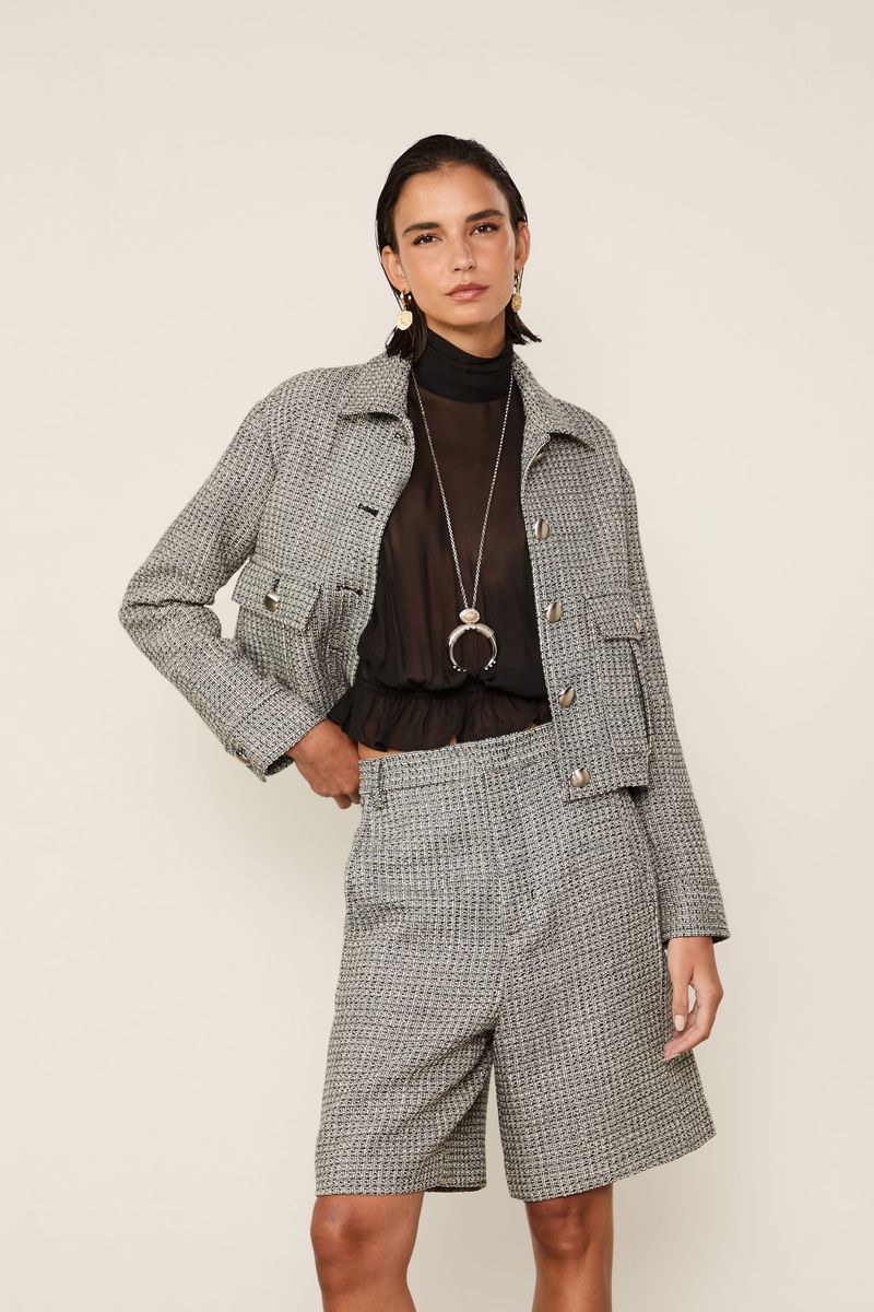 Bermuda Tweed Preto e Branco