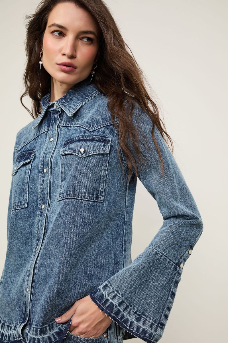 Camisa Jeans Bolsos Folk