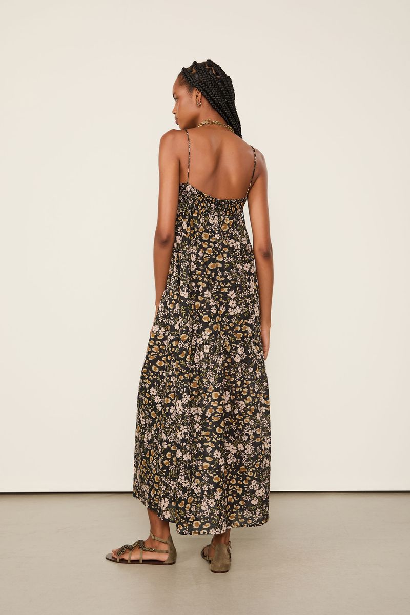 Vestido De Voil De Algodão Camadas Estampado