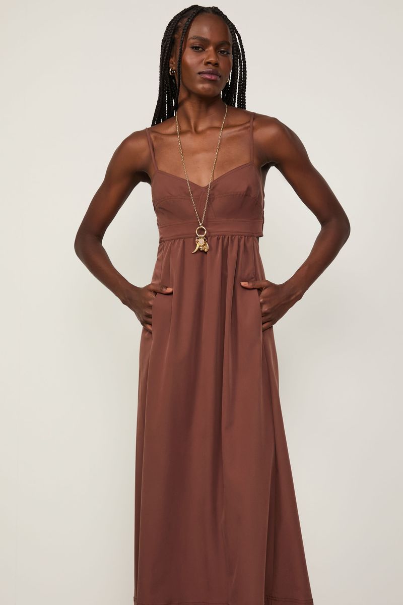 Vestido Recortes Marrom Choco