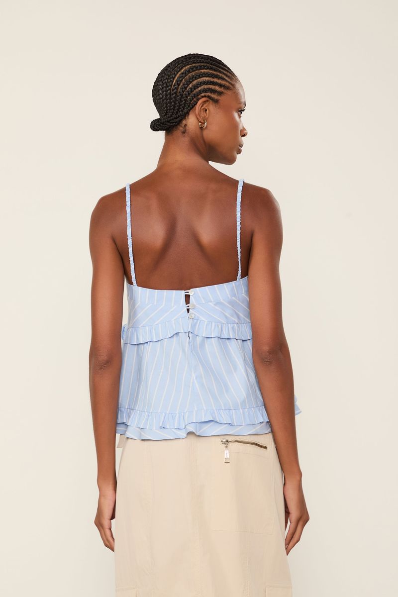 Blusa De Tricoline Listras Azul