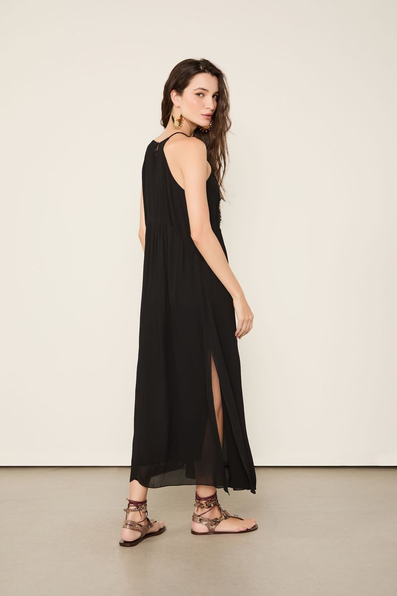 Vestido Midi Com Detalhe De Renda Preto