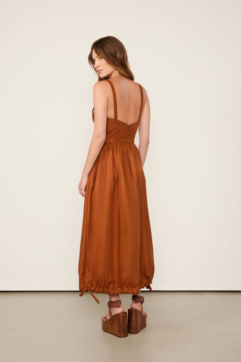 Vestido Com Linho Marrom Caramelo
