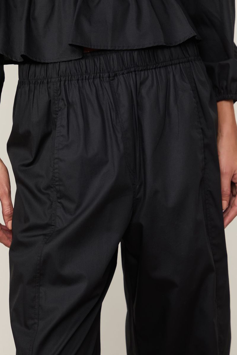 Calça De Algodão Casual Cós Elastico Preta